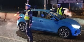 Policjanci podczas kontroli drogowej